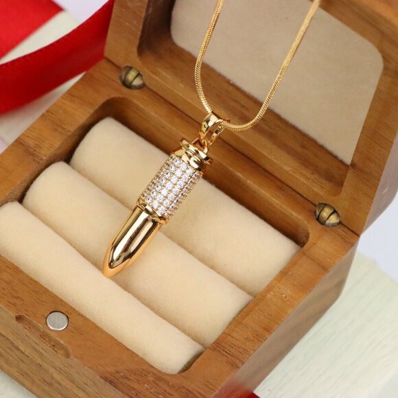 "Bullet Shaped Rose Gold Pendant with Sparkling Cubic Zirconia, XPPT1475 - Picture 10 of 13